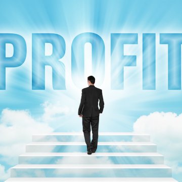 man in black climbing stairs clouds profit  